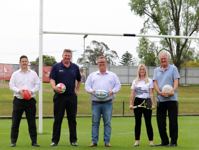 Maitland City Council General Manager Jeff Smith, Hunter Academy of Sport’s Brett O’Farrell, Maitland Mayor Philip Penfold, Hunter Academy of Sport’s Roxanne Wain and Ian Robilliard OAM